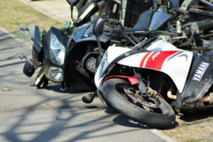 Motorcycle accident on the road. Detail of a motorcycle accident